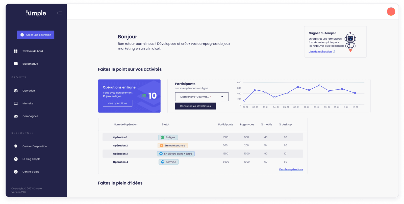 Page accueil plateforme Kimple